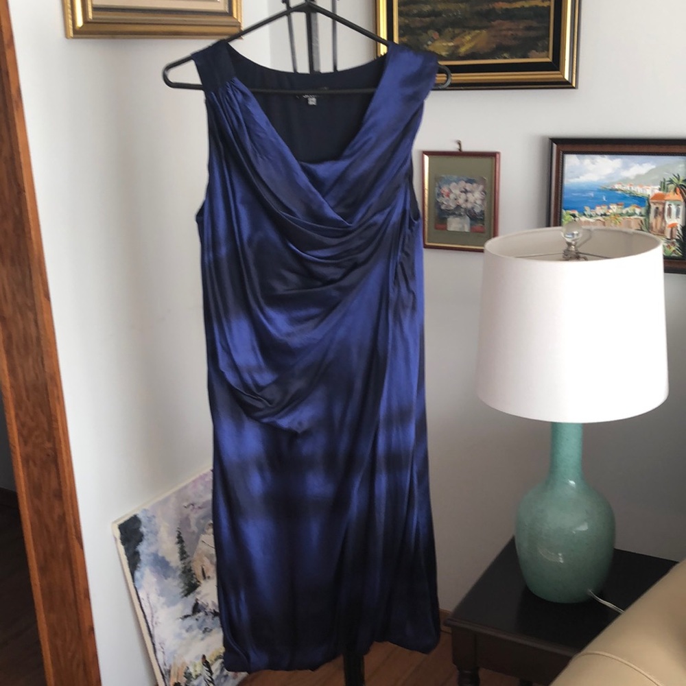 Stills Blue Silk Cowl Neck Bubble Hem Dress